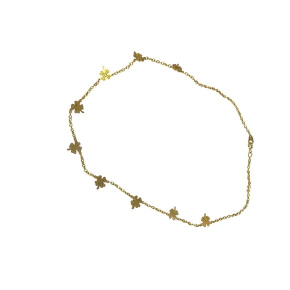 Gold Clover Leaf Chain Necklace With Delicate Floral Charms 18" Length For Women - Picture 7 of 8